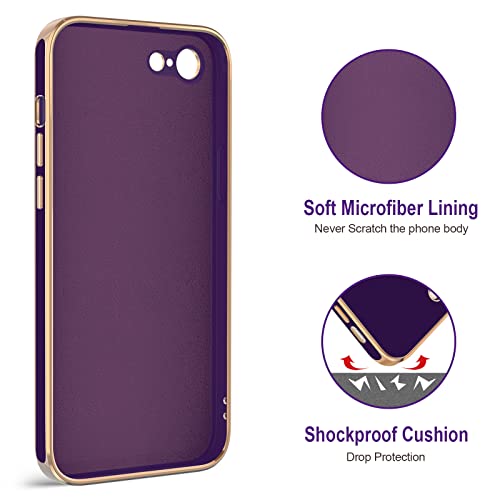 Image of Hython Case for iPhone SE Case 2022 /2020, iPhone 8 7 Case Ring Holder Stand Magnetic Kickstand, Plating Gold Edge Soft TPU Bumper Cover Shockproof Protective Phone Cases Women Girls Boys, Dark Purple