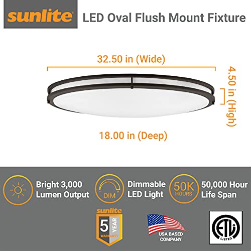 Sunlite 49177 32" Oval Double Band Trim Flush Mount Ceiling Light Fixture, 35W, 3000 Lmns, Color Selectable 30K/40K/50K, Dimmable, Etl Listed, Energy Star, Bronze, Commercial & Residential Use #TOP1
