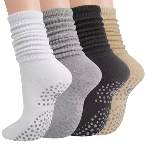 Bafiwu 4 Paires Chaussettes Pilates Antidérapantes Femme 35-40, Yoga Chaussette Pilates Reformer Socks Antidérapante, Kit Pilates Maison Pilates Accessoires pour Yoga, Ballet, Danse Gym, L'hôpital