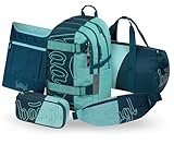 Baagl Schulrucksack Set Jungen 5 Teilig, Skateboard Rucksack, Schultasche ab 3. Klasse, Grundschule Ranzen mit Brustgurt, Ergonomischer Schulranzen, 25 l (Petrol)