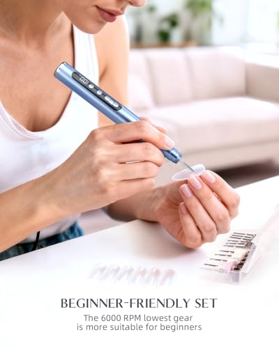 JOREST Nagelfrees, draagbare elektrische nagelvijl, professionele voetpedicure, 35.000 omw/min, semi-permanente nagelset, gelwederopbouw, nagelverzorging thuis of in de salon, aquablauw - Afbeelding 4