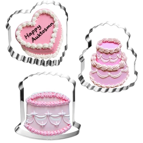 Auktosmn Vintage Cake Cookie Cutters Set - 3-Piece - 3.7 Inch - Stainless Steel - Dishwasher Safe...