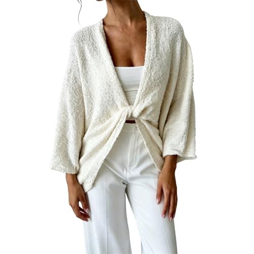 Cárdigan de punto holgado para mujer moderno chaqueta de manga larga cuello V con bolsillos