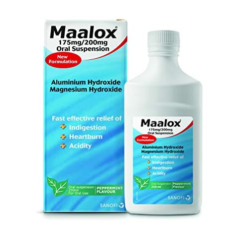 Maalox Plus Suspension - Antiacid Oral Liquid for for The Effective Relief of Heartburn, Indigestion, and Wind - 250 ml Cover