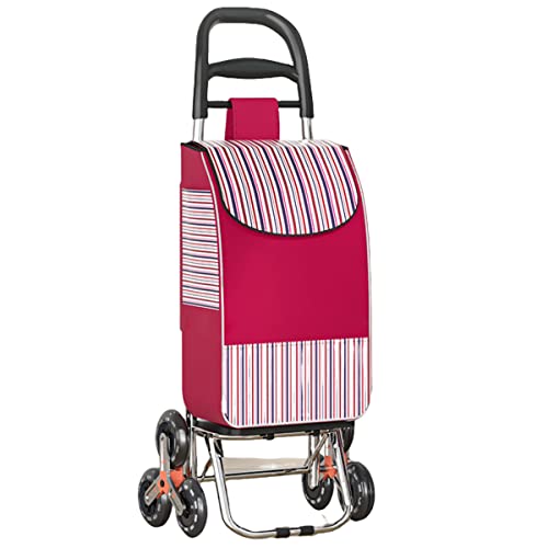 Carrito de Compras Plegable con 6 Ruedas,Carrito de Compras Ligero de Aluminio 2 en 1 con Bolsa Desmontable,Carrito de Compras para Subir escaleras (Rojo)
