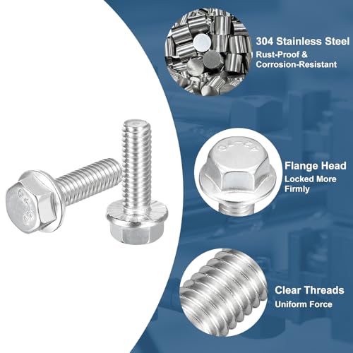 Image of uxcell 15Pcs 5 /16-18 x 1 inch Flanged Hex Head Bolts, 304 Stainless Steel Flange Hexagon Screws, Flange Hex Drive Screws 5.8 Grade for Machinery Industry Home Appliances, Silver