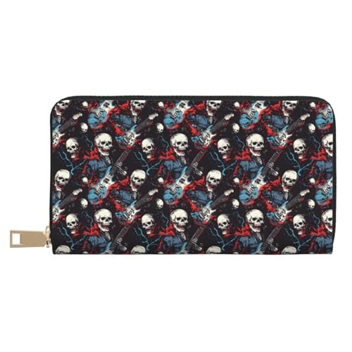 Wallet Women - Skull Guitar Rock Style Print Leather Wallet Large Capacity Bifold Long Ladies Wallets With Zipper