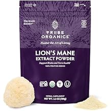 TRIBE ORGANICS Lions Mane Powder - Organic Mushroom Extract Powder - Immune System Booster & Brain Nootropic for Focus and Memory - Natural Energy and Immunity - 100g Pouch - 100 Servings