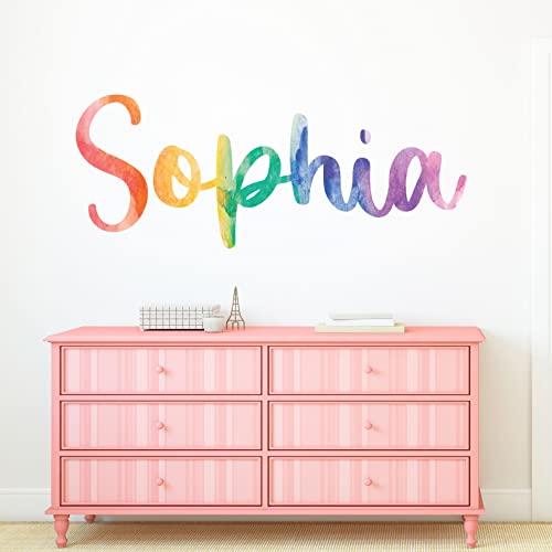 Personalized Name Wall Decal - Watercolor Rainbow Wall Decals - Custom Name Wall Sticker - Nursery Name Sign - Kids Girls Room Playroom Wall Art Decor #TOP2