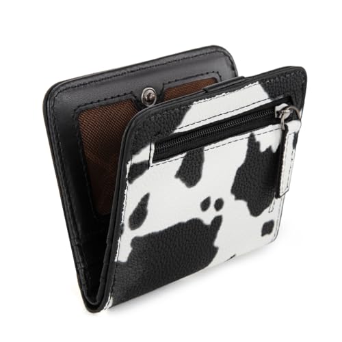 Image of Montana West X Wrangler Small Black Cow Print Wallets for Women Slim Thin Wallet Card Cases Money Organizer Thin Mini Pocket Wallet with Rfid Lining and A Coin Purse