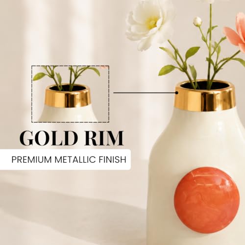 Image of Urban Born Metal vases for Flowers & Plants | Metal pots for Plants | Home Decor | Vases Decorative | Living Room | Living Room Vintage Decor (12 X 12 X 18 cm) | Ivory
