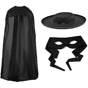 Dreamzfit – Volwassenen Heren Zwart Bandit Zorro Vilt Hoed, Zwart Cape & Masker Kostuum Fancy Dress Set | Zorro Hero…