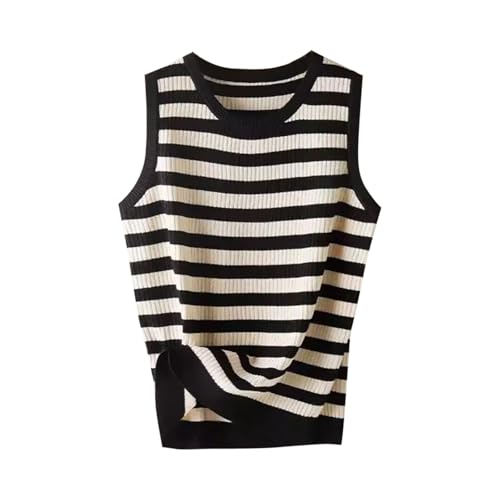 Women's Knit Tank Top Casual Summer Sleeveless Sweater Vest Cute Striped Color Block Crewneck Tops Ribbed Shirts