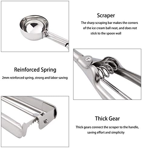 Ice Cream Scoop Set, 3 Pieces Stainless Steel Cookie Scoops with Trigger for Melon Meatball Mashed Potatoes Including Large Size 6 cm Medium 5 cm Small 4 cm