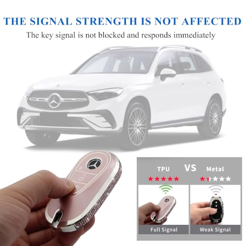 Image of Creativity for Mercedes Benz key cover and keychian (Pink Combination) | TPU key Case with Rhinestones is compatible with 2022-2025 C S EQE EQS 2023-2025 GLC CLE SL 2024-2025 E smart key
