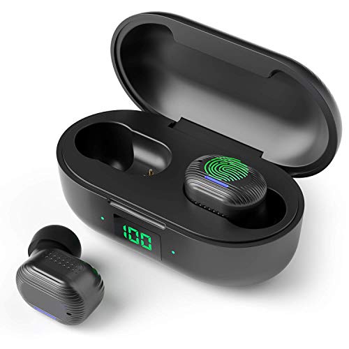 Wireless Earbuds Bluetooth 5.0 Headphones for iPhone Android with Wireless Charging Case, Earteana Cordless Earphones with Mic IPX7 Waterproof Free to Switch Single Twin Mode with LED Display