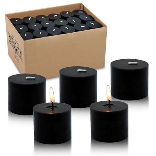 Image of 10 Hours Black Votive Candles Bulk, 36 Packs Small Unscented 1.5 Inch Diameter Wax Candles for Halloween Wedding, Party, Holiday & Home Decoration