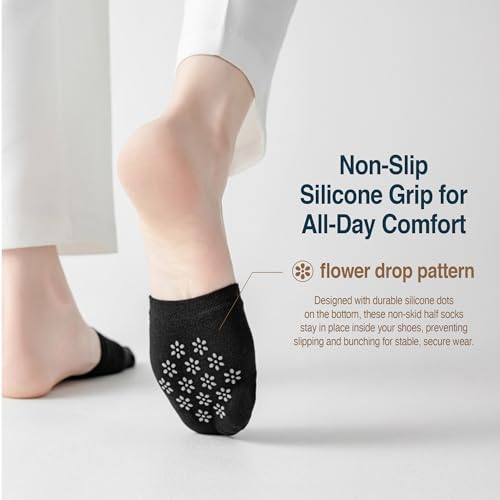 Womens No Show Non Slip Half Socks – Cotton Invisible Liner Toe Topper Covers for Mules Clogs Slip-Ons 6/9 Pack3