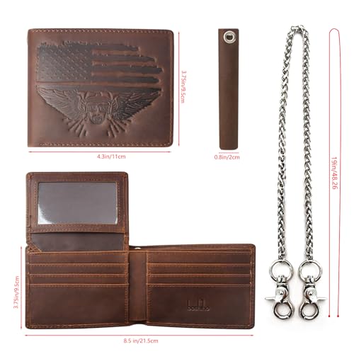 boshiho Men's Wallet With Chain – Distressed Genuine Leather RFID Blocking Biker Wallet with 12 Card Slots & Anti-Theft Chain - Gift for Harley Riders, Dad, Husband (Vintage Cowhide)2