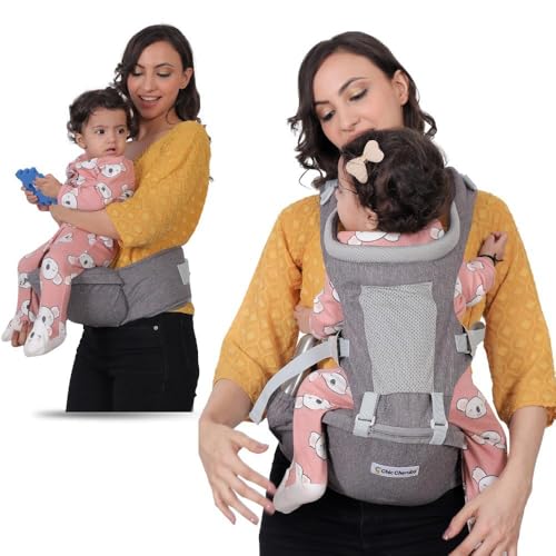 Image of Baby Carrier with Hip Seat, Ergonomic 4 in 1 Carrier Positions, Newborn to Toddler Adjustable Baby Carrier for 4-36 Months, Comfortable Padded Straps, Supports Up to 15 kg (Grey)