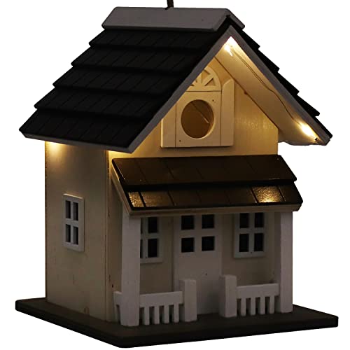 Sunnydaze Cozy Home 9.25-Inch Hanging Bird House With Solar Led - Pine Plywood - For Small Birds - Cream #TOP4