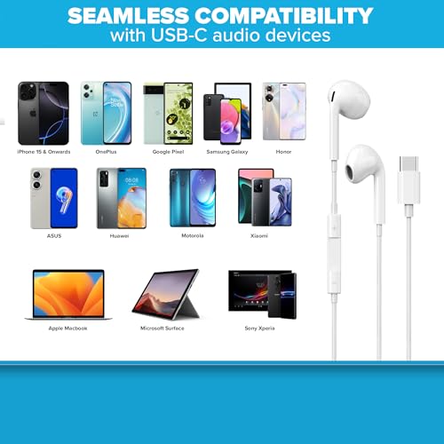 Maplin Wired Earbuds USB-C Classic Fit Hands Free Calling Volume Butto - 5