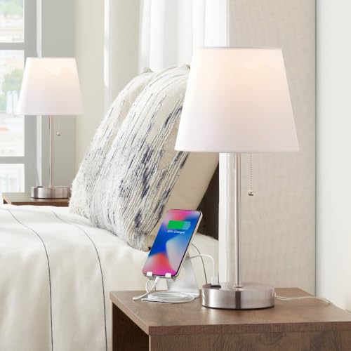 360 Lighting Justin 18" Small Accent Lamp USB Set of 2 Silver Metal