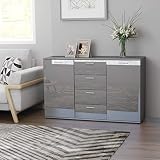 ♕ Robusto y estable Susany Aparador Buffet Salón Comedor 2 Puertas y 4 cajones de aglomerado Gris Brillante 120x35,5x75 cm Robusto y Estable