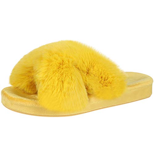 Shevalues Fuzzy House Slippers For Women Cross Band Fluffy Bedroom Slippers With Arch Support thumb #1