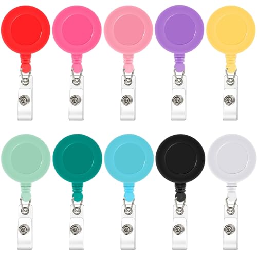 JANYUN 10 Pcs Retractable Badge Reel, Mixed Solid Color ID Badge Holder
