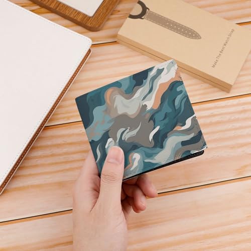 Blue Camouflage Pattern Bifold Wallet with ID Window, Leather Slim Wallet Easy Access Compact Purse for Men Women4
