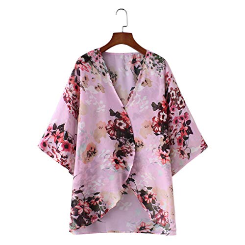 Image of Hibluco Women's Floral Kimono Cardigan Casual Chiffon Tops Loose Beach Cover Ups