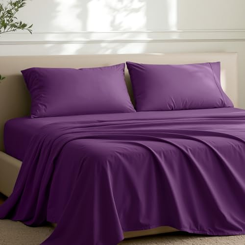 Image of Bare Home Microfiber Pillow Cases - Queen Size Set of 2 - Cooling Pillowcases - Double Brushed - Easy Care - Envelope Closure (Queen Pillowcase Set of 2, Plum)