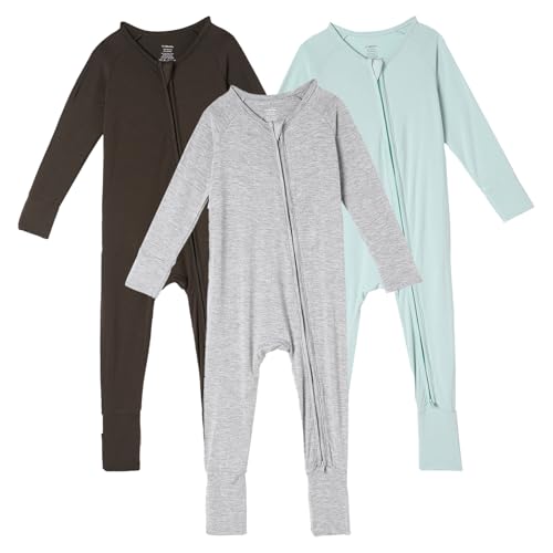 Image of DEFAHN 3Pcs Viscose from Bamboo Baby Footless Pajamas with Mittens Double Zipper Jumpsuit Long Sleeve Jumpsuit 0-24Month