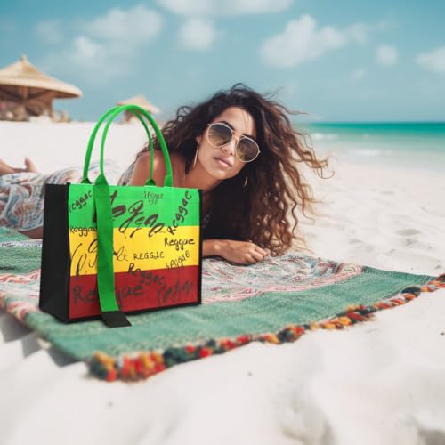 Image of Women's Canvas Tote Bag Waterproof Ribbon Beach Bag Jamaican Reggae Party Bag | Waterproof
