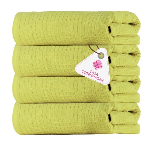 Image of Casa Copenhagen, Egyptian Cotton - Waffle Terry Towel 4 Piece 100% Cotton Large Bath Towel Set - Lime Green