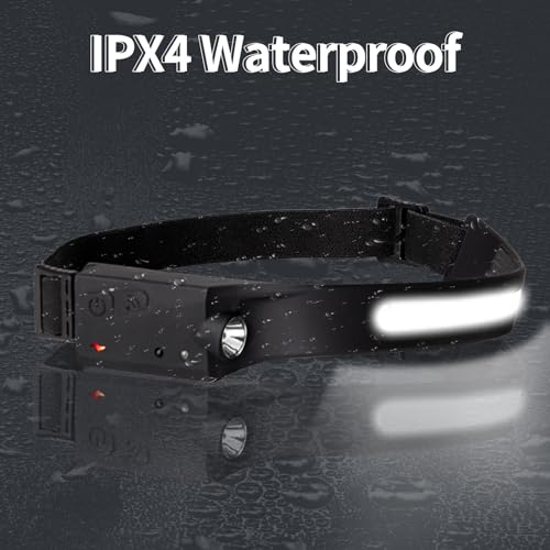 Image of LQWELL LED Rechargeable Headlamp, COB Wide Beam & Spotlight Type-C USB Charging Head Torch, 5 Modes Waterproof Headlight with Motion Sensor for Night Running, Cycling, Camping, Repairing