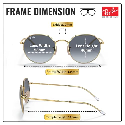 Image of Ray-Ban RB3565 JACK Square-Round Shaped Sunglasses for Men & Women with Official RAYBAN Eyewear Kit
