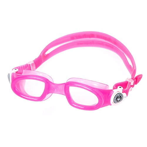 Aqua Sphere Moby Junior Swim Goggles with Clear Lens (Pink/White). UV Protection Anti-Fog Swimming Goggles for Kids