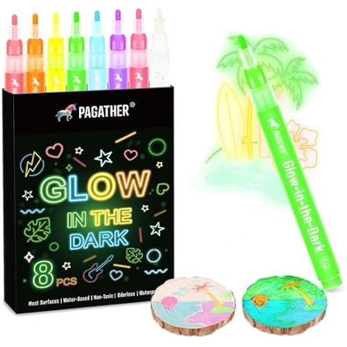 Pagather Glow in the Dark Markers, 8 Colors 2mm Round Tip