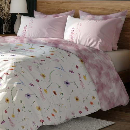 Image of LANE LINEN 400TC Morrison Bloom Super King Size Bedsheet with 4 Pillow Cases | 100% Cotton Digital Print Bedding Set (2.74 M x 2.74 M) | Modern Floral Pattern for Luxurious Comfort (Pink Floral)