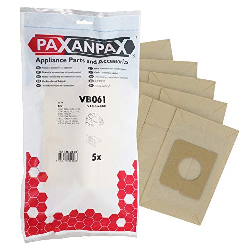 Paxanpax VB061 Compatible Paper Vacuum Bags for LG 'TB33/TB34/TB39' Extron, Passion, Turbo Hitachi CV3200 Series (Pack of 5), Brown