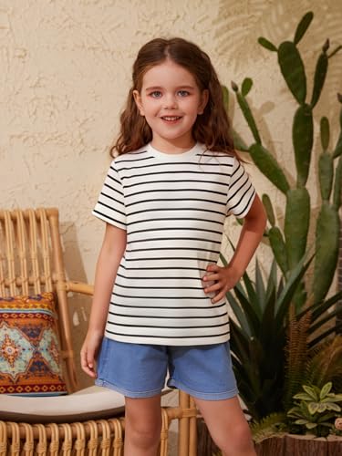 Image of ZDC Girls' Short Sleeve Shirts Kids Crewneck T-Shirts Summer Tops Basic Tees 5-14 Years