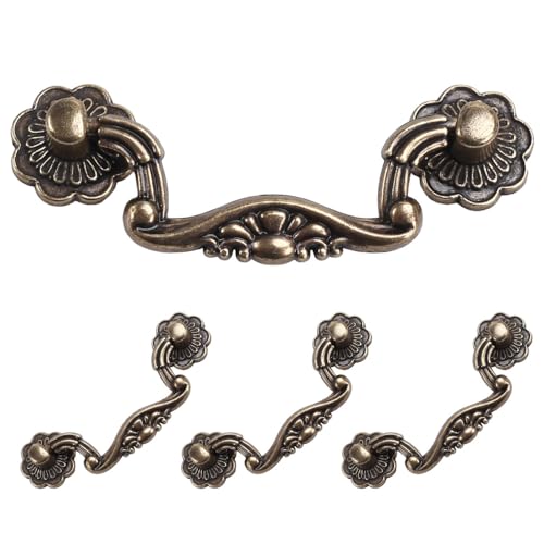 Tirador para muebles vintage, 4 tiradores antiguos para armarios con espacio entre agujeros de 76/96 mm tirador decorativo retro de aleación de zinc para armarios cómodas cajones alacenas guardarropas