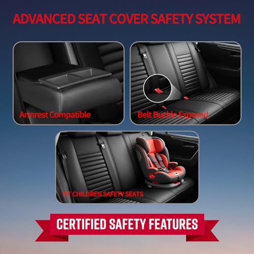 Image of Fit Sierra Car Seat Covers (5 Seats Full Set) Compatible with GMC Sierra 1500 /2500 /3500 2000-2026-Full Coverage Breathable Leather, Airbag Compatible, Waterproof & All-Weather,Black