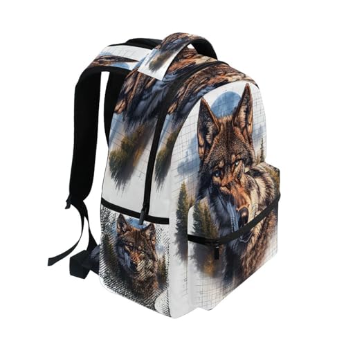 Wolf Watercolor Landscape Backpack for School Boys Girls Adults Kids Bookbag Laptop Bag 18L2