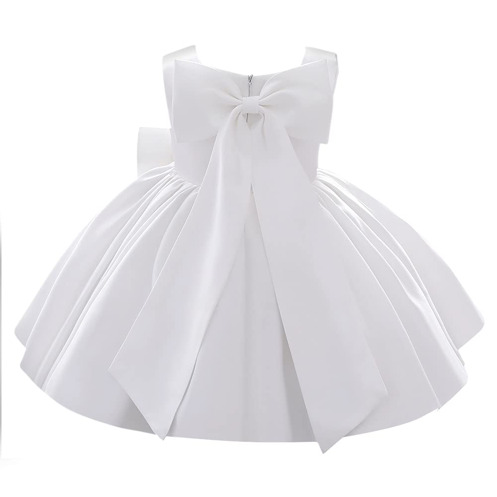 IBAKOM Mädchen Bowknot Tutu Prinzessinnen-Kleid für Mädchen, zum Geburtstag, für Hochzeit, Taufkleid, weiß, 12-18 Monate