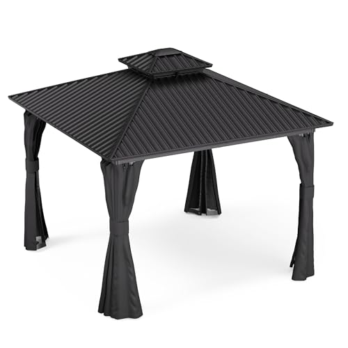 Blumfeldt Carpa Plegable 3x3, Cenador para Jardín con Techo de Acero Galvanizado, Armazón de Aluminio, Cortinas y Mosquitera, Protección UV, Negro
