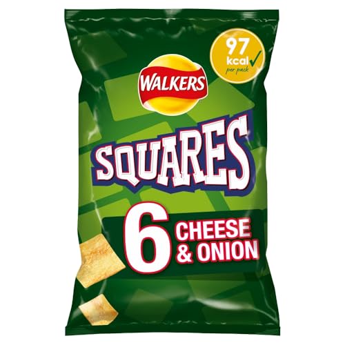 Walkers Squares Cheese & Onion Multipack Snacks Crisps 6x22g