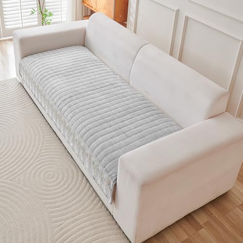 Image of HOKIPO 'BelleLace Series' Imperial Milk Velvet Sofa Cover Mat for 1 Seater Sofa, Lace Design, Cloud Grey (AR-5962-LGRY*1)
